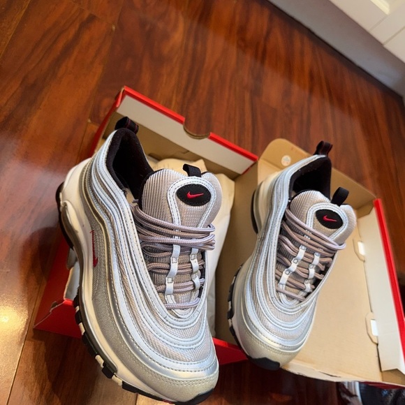 Nike Other - Nike Air Max 97 Metallic Silver Bullet with Red Accents